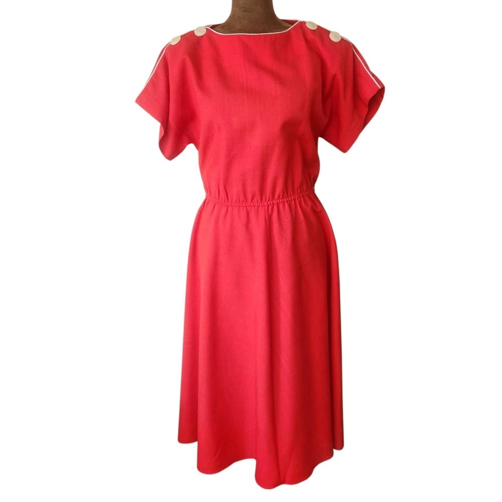 Vintage 1970s Leslie Fay Midi Dress Size 8 Preppy Secretary‎ Button Shoulder